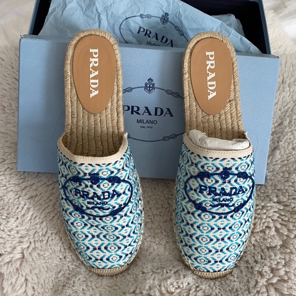 Prada Shoes - Prada Embroidered Espadrilles Mule, NWT, Size 11